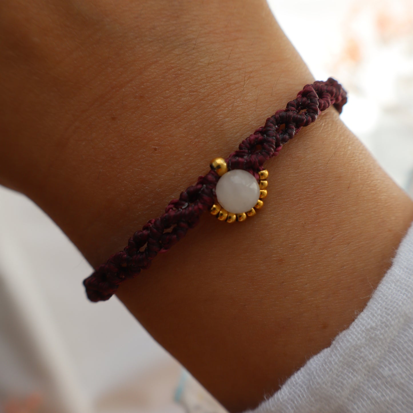 Bracelet en micro-macramé avec quartz rose | Sagres | Maiana crea