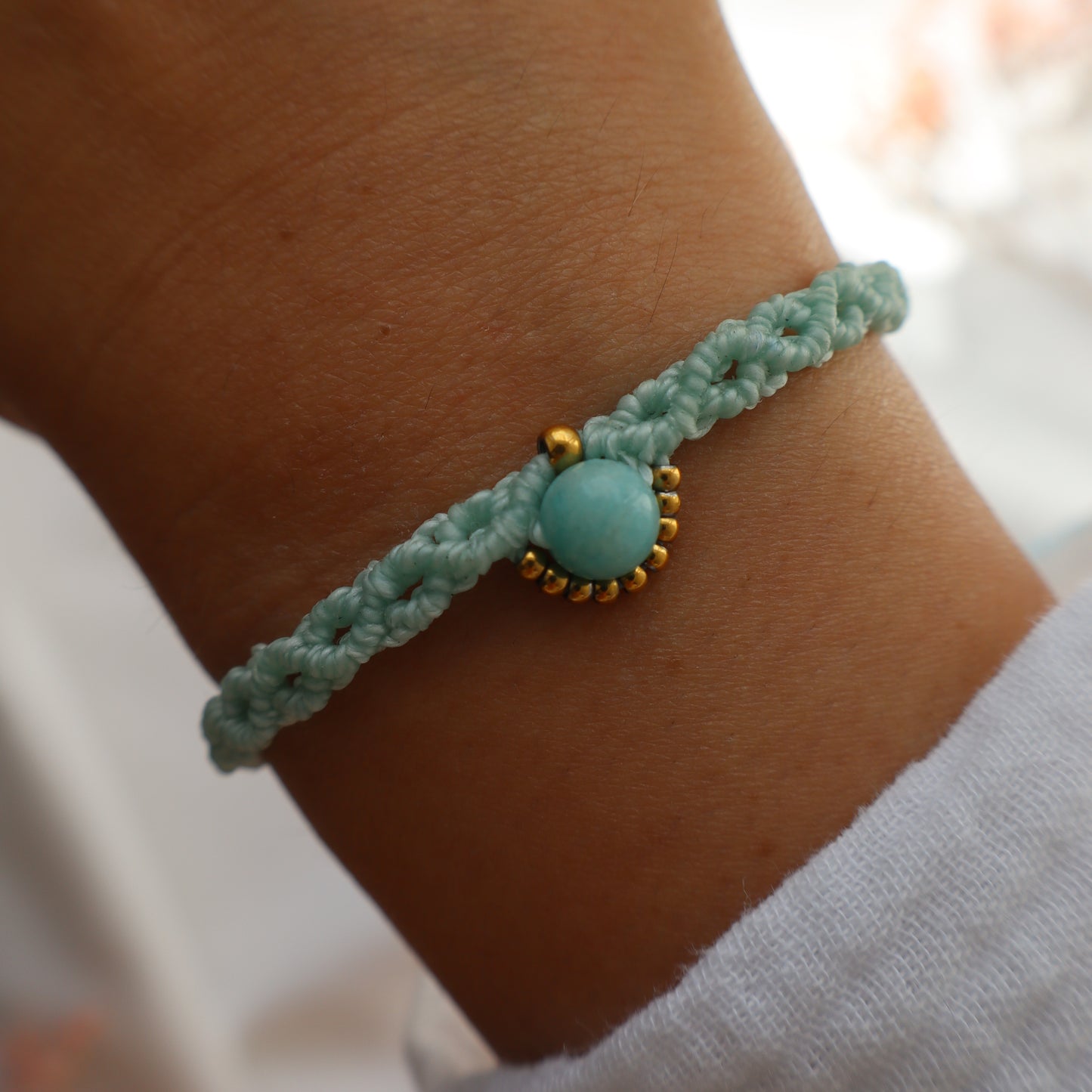 Bracelet en micro-macramé avec amazonite | Sagres | Maiana crea