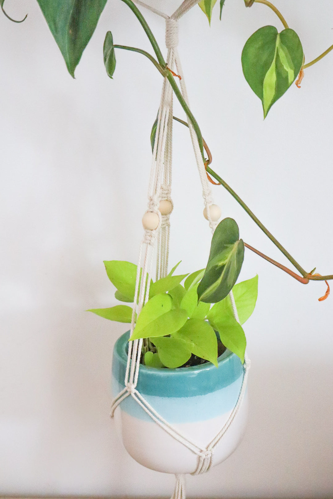 suspension en macramé double écru bohème bois clair cocooning