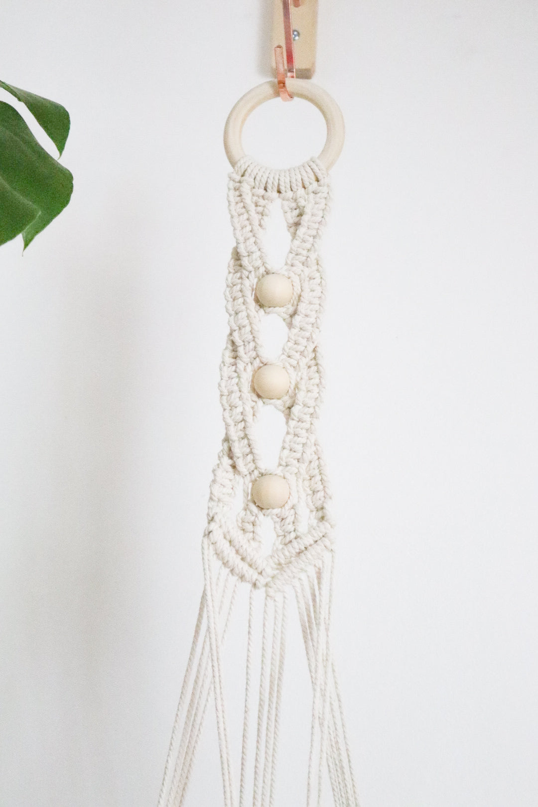 suspension en macramé double écru bohème bois clair cocooning