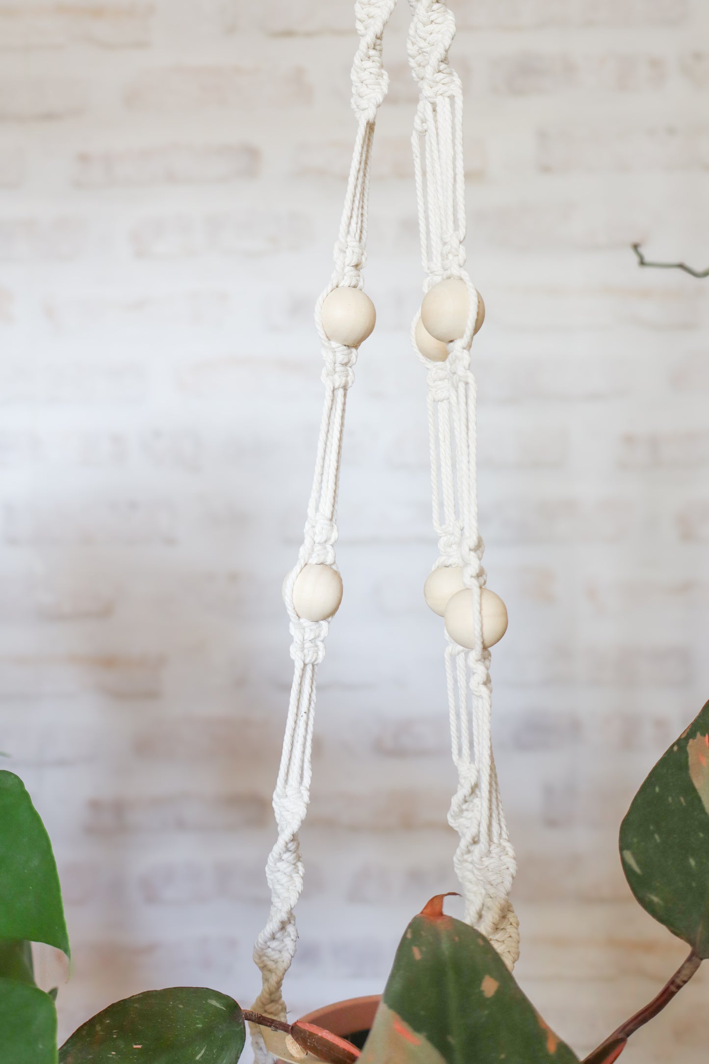 suspension en macramé porte plante en macramé plant hanger écru bois decoration boheme Maiana