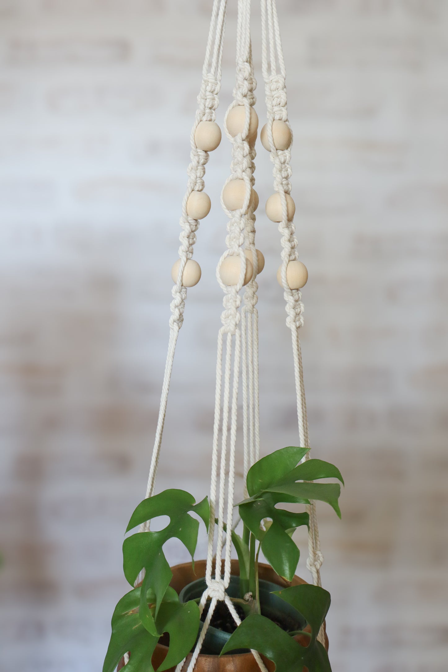 suspension en macramé porte plante en macramé plant hanger écru bois decoration boheme Maiana