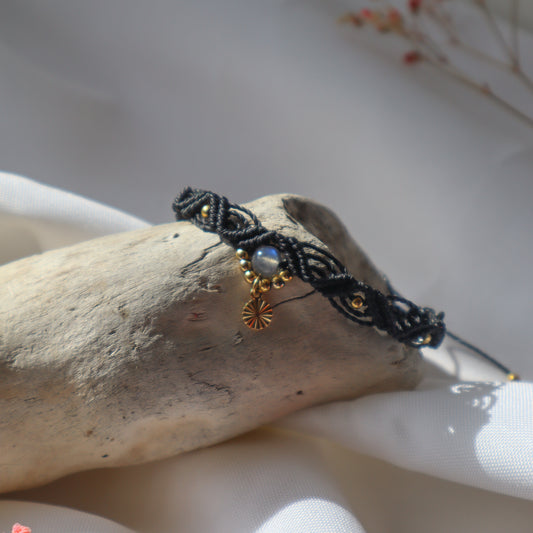 bracelet noir et doré pierre naturelle spirituel hippie gypsy festival wildsoul liberté cadeau maiana crea acier inoxydable labradorite