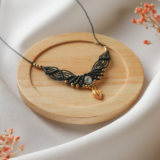 collier ras du cou noir et doré pierre naturelle spirituel hippie gypsy festival wildsoul liberté cadeau maiana crea acier inoxydable 2 porté labradorite