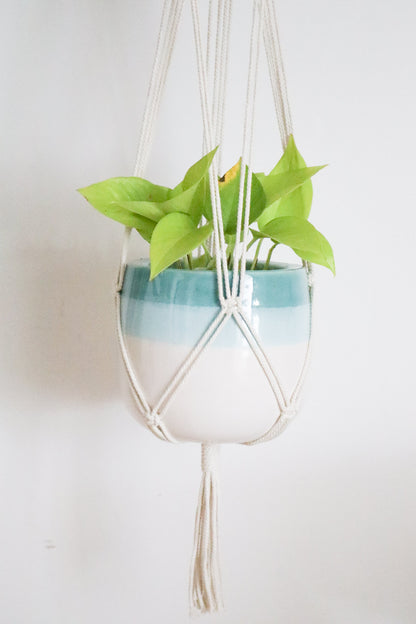 suspension en macramé double écru bohème bois clair cocooning