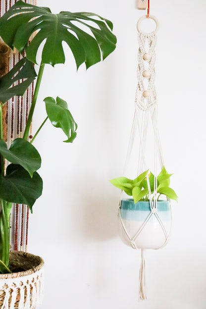 suspension en macramé double écru bohème bois clair cocooning
