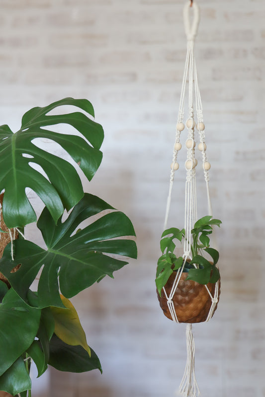 suspension en macramé porte plante en macramé plant hanger écru bois decoration boheme Maiana
